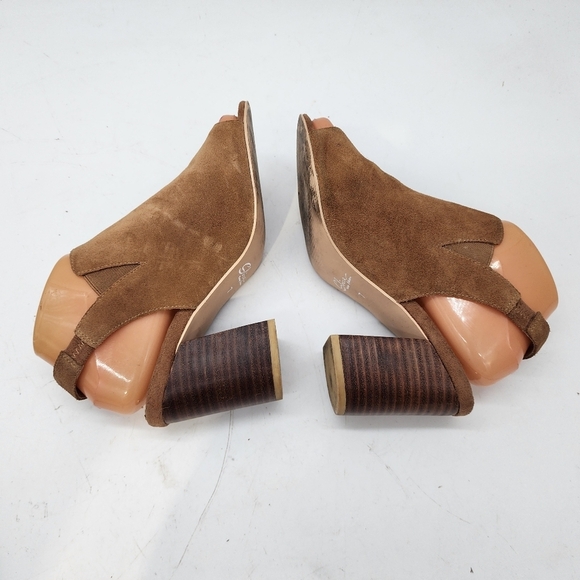 Fall Sbicca Womens Brown Tan Stacked Slingback Open Toe Suede Booties Sz 7 - Picture 14 of 14